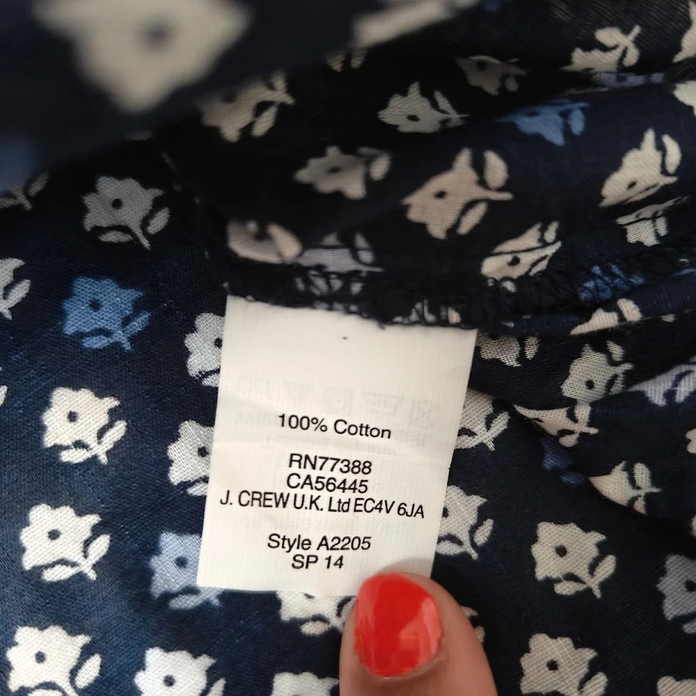 J.Crew Womens Floral Blouse Navy Blue 100% Cotton Popover Collared Shirt Size 0 - Picture 7 of 7